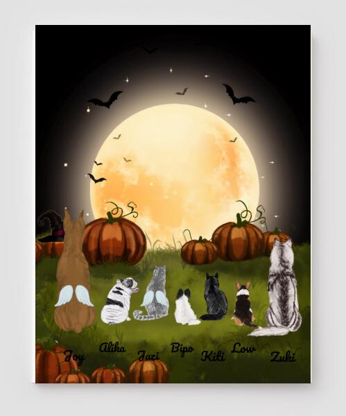 Personalized Canvas, Halloween Canvas And Poster Halloween Gift Custom Dog And Cat Pg1246