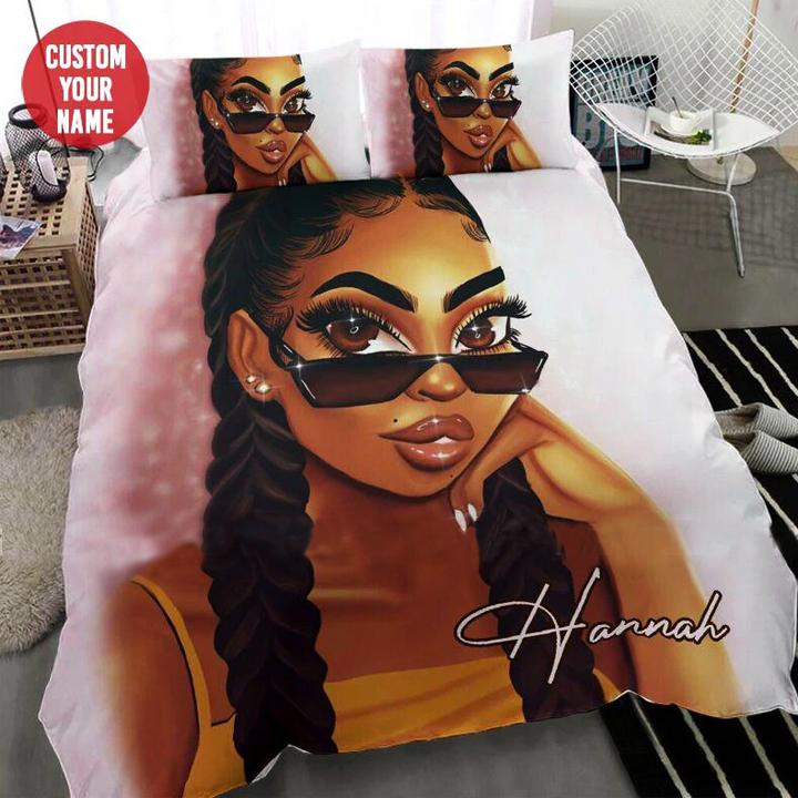 African American Girl With Glasses Duvet & Pillow Covers Personalized Bedding Set / Vhppqh020720