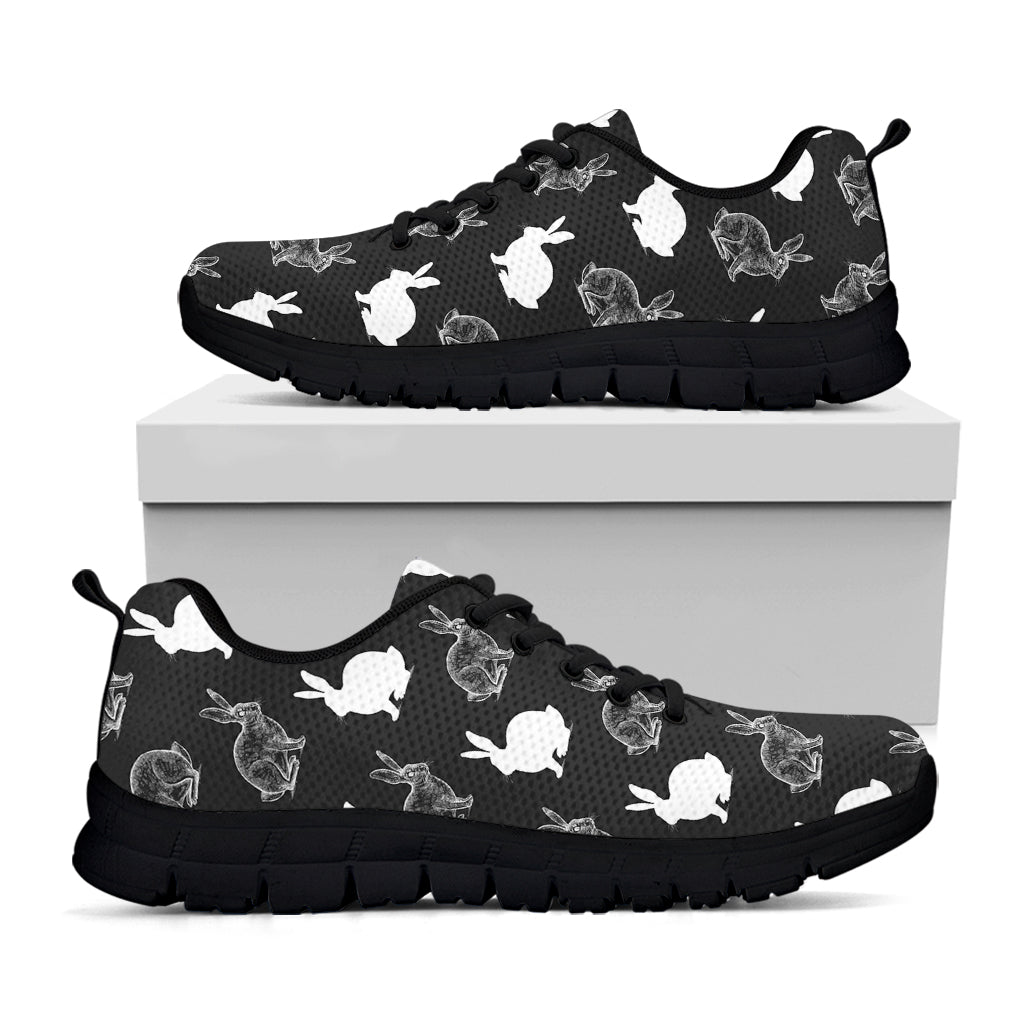 Black And White Rabbit Pattern Print Black Sneakers