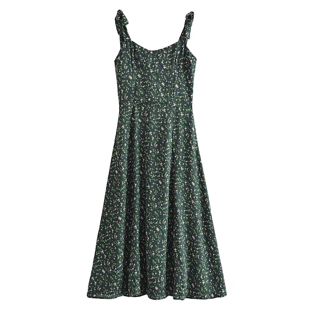 2022 Summer Green Random Flora Print Women’s Dress Spaghetti Strapless Party Dresses alx