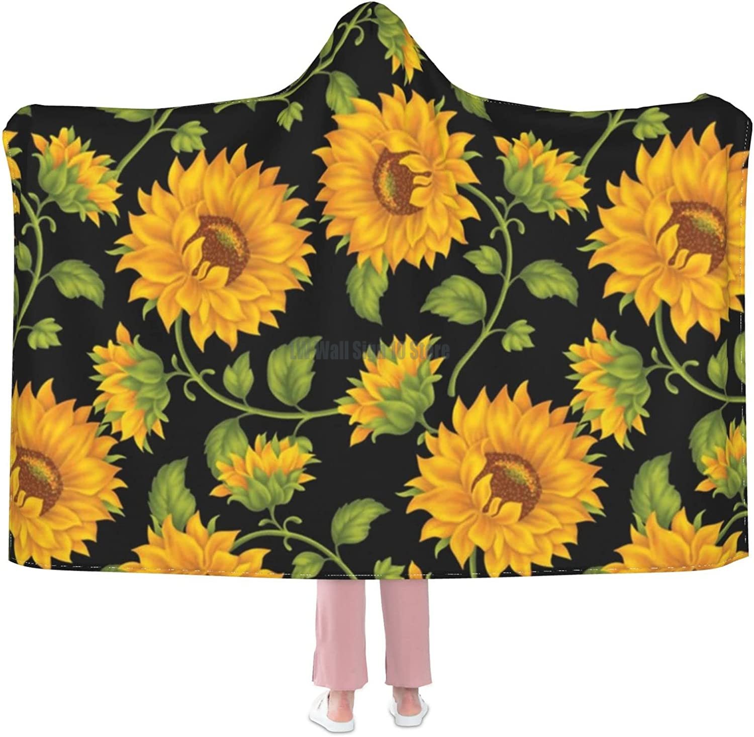 Sunflower Hooded Blanket Outdoor Wearable Sweatshirt Hoodie Blankets Plush Bathrobe Sofa Sleeping Throw Flannel Bedding alx