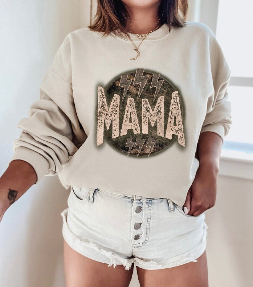 Mama Sweatshirt – Mom Sweatshirt – Trendy Mama Sweatshirt – Rock N Roll Theme Mama Sweatshirt – Retro Distressed Sweatshirt – Gift For Mom