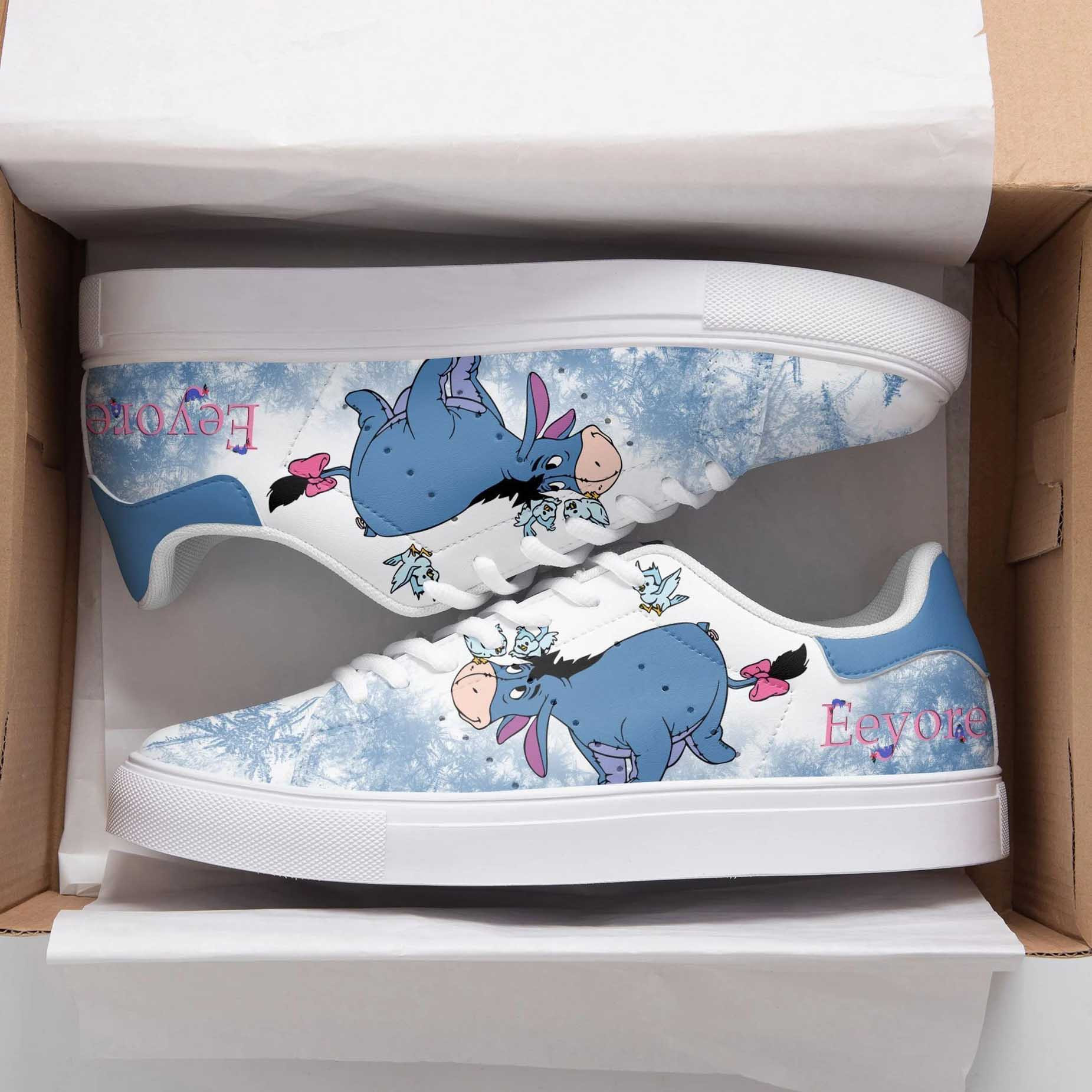 Winnie The Pooh Eeyore In Snow Low Top Leather Skate Shoes Sneakers For Man And Women