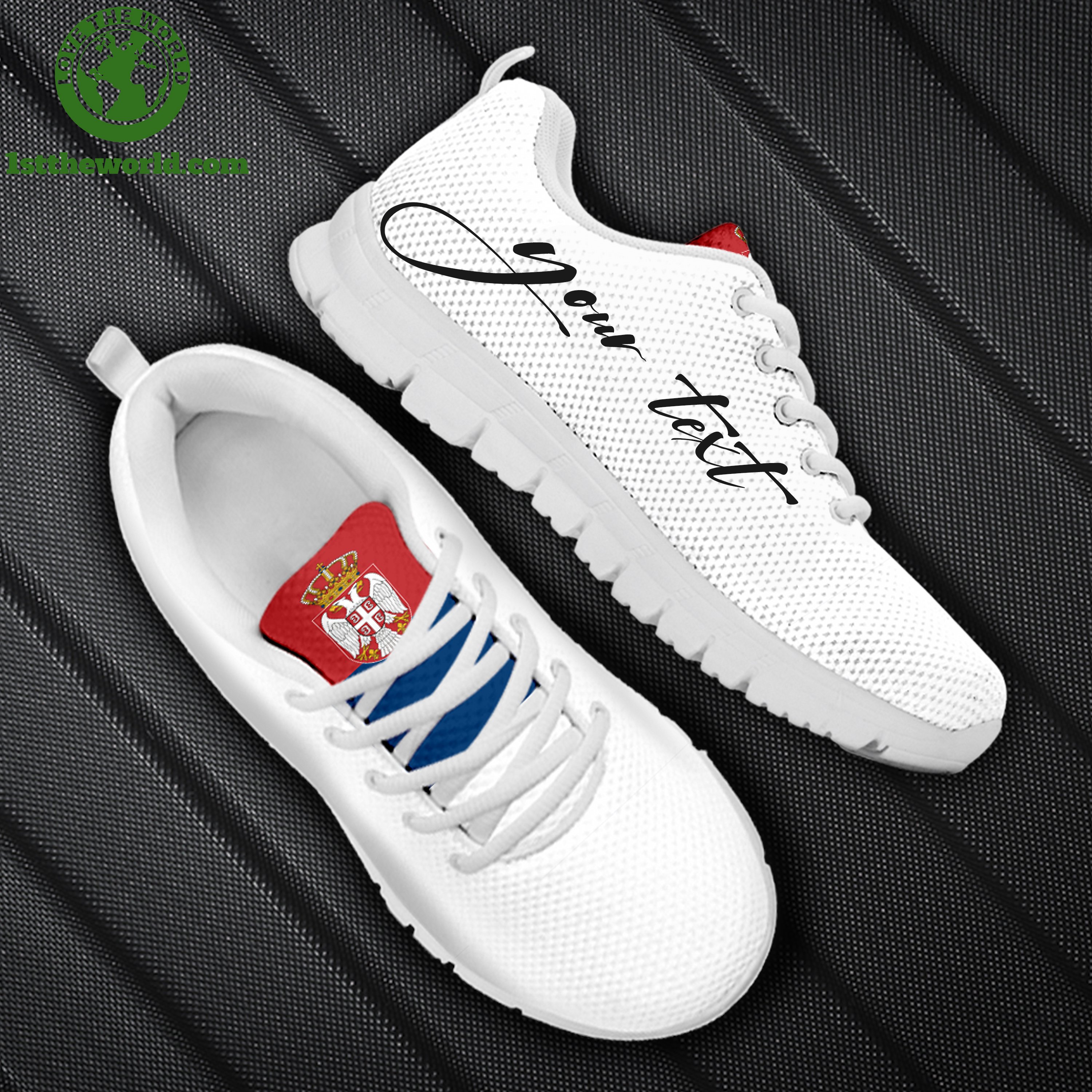 (Custom) Serbia Sneakers Flag and Coat Of Arms Personalized Signature A18