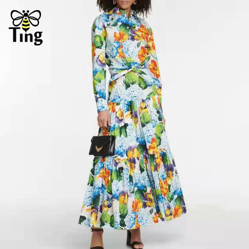 Tingfly Summer Fashio New Cropped Tops & A Line Midi Skirt Dress Set Women Chic 2 Pieces Sets Luxury Party Dress Outfits Zevity alx