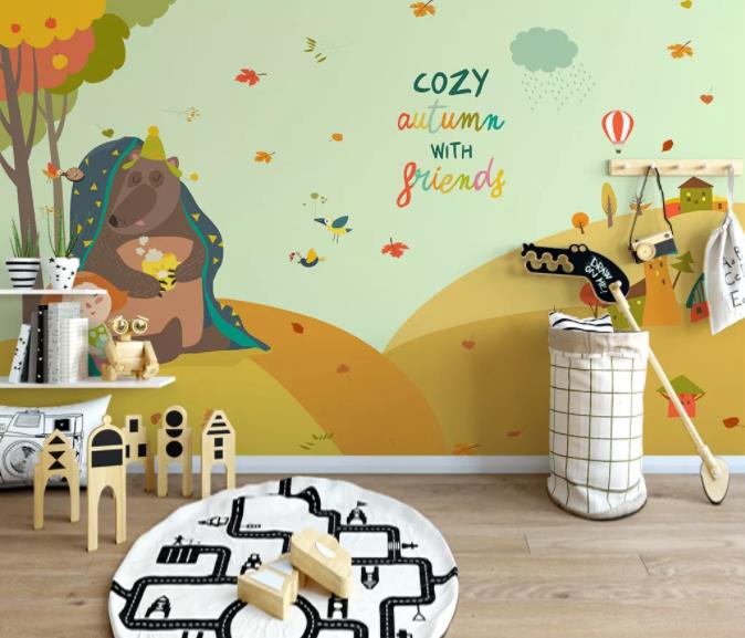 3D Cartoon Tree Animal Wall Mural Wallpaper 181