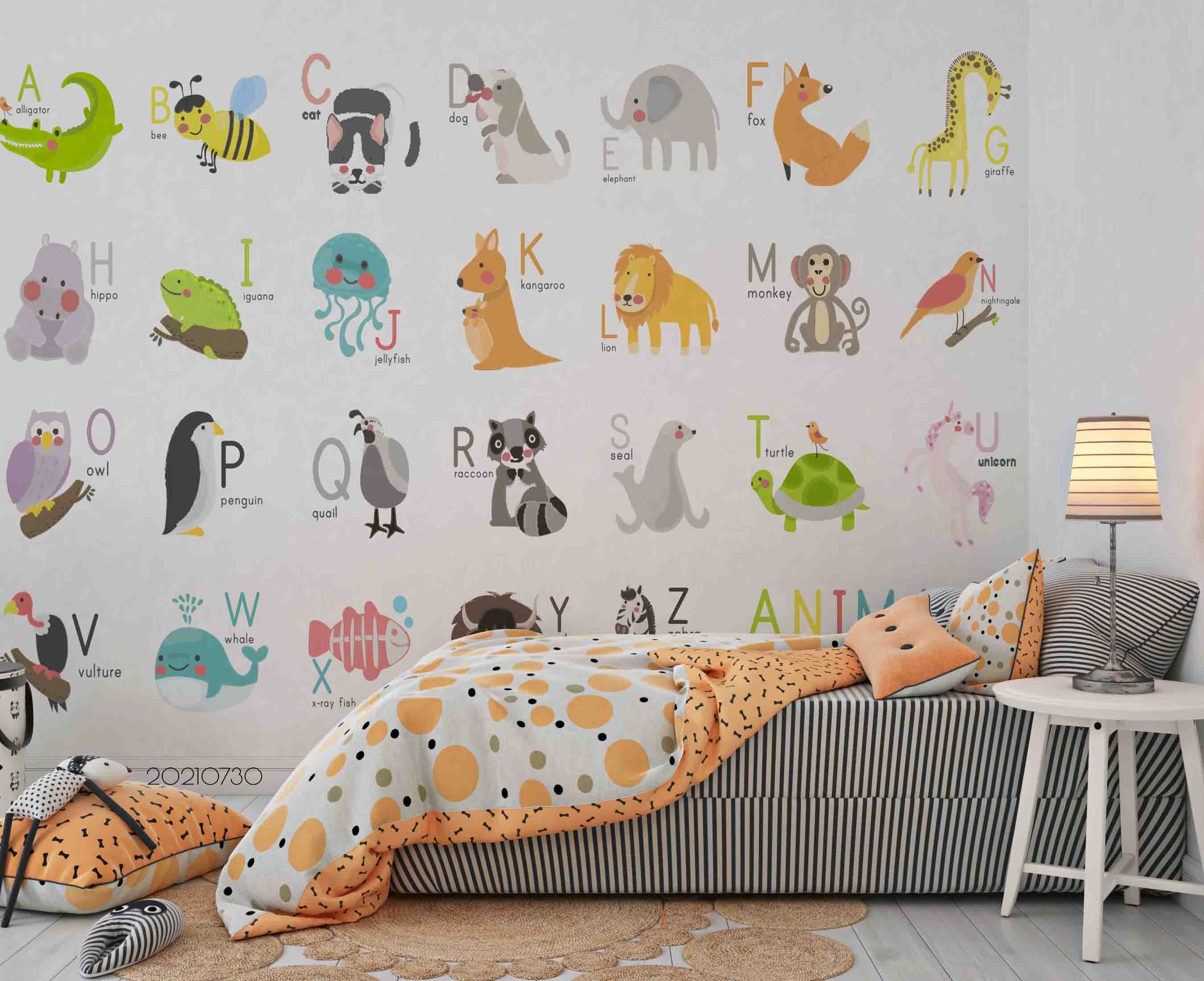 3D Hand-Painted Cartoon Animal Color Seamless Wall Mural Wallpaper Sww4447