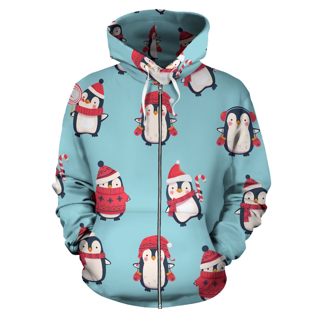 Cute Penguin Christmas  Design Pattern Zip Up Hoodie