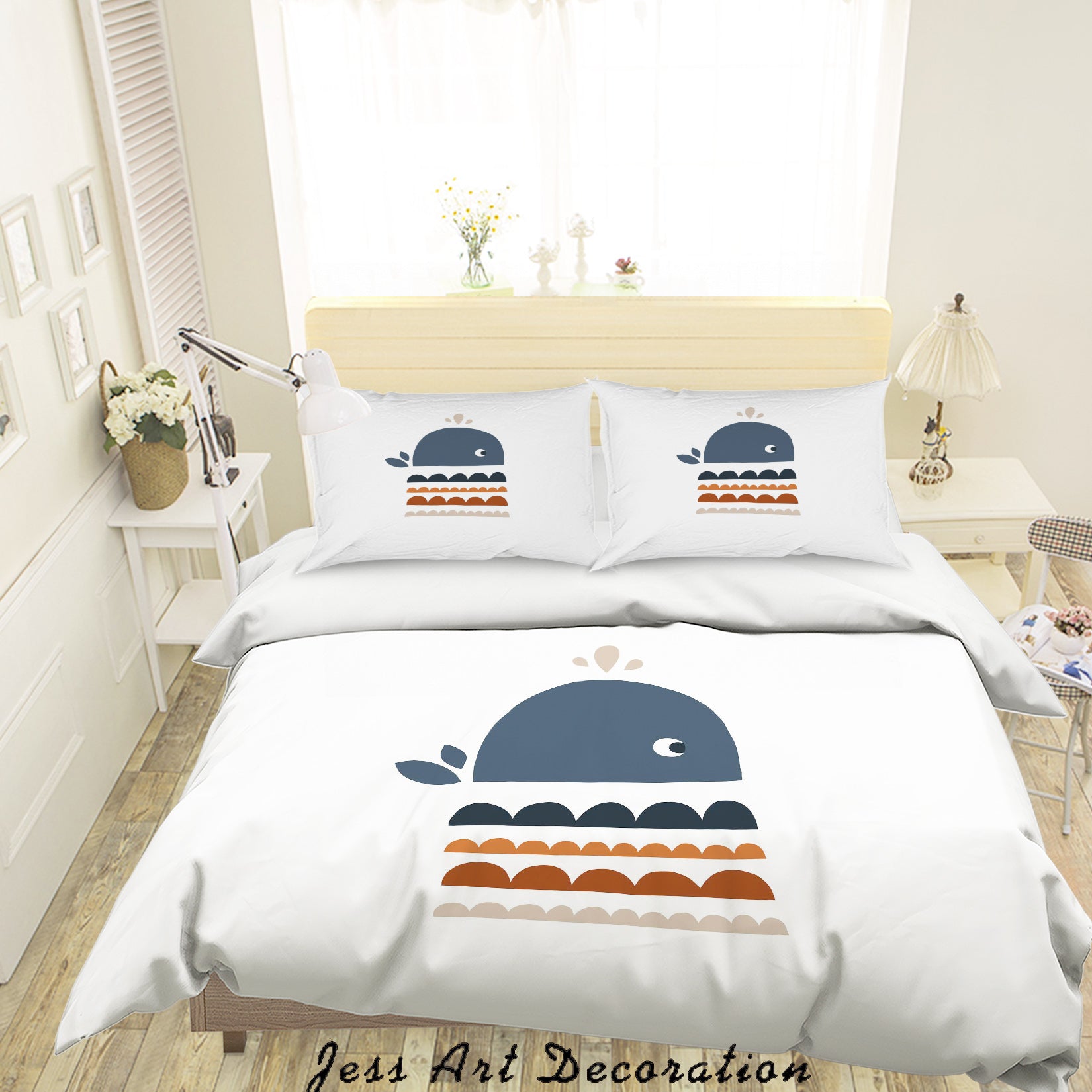 3D White Cartoon Whale Quilt Cover Set Bedding Set Duvet Cover Pillowcases Sf75