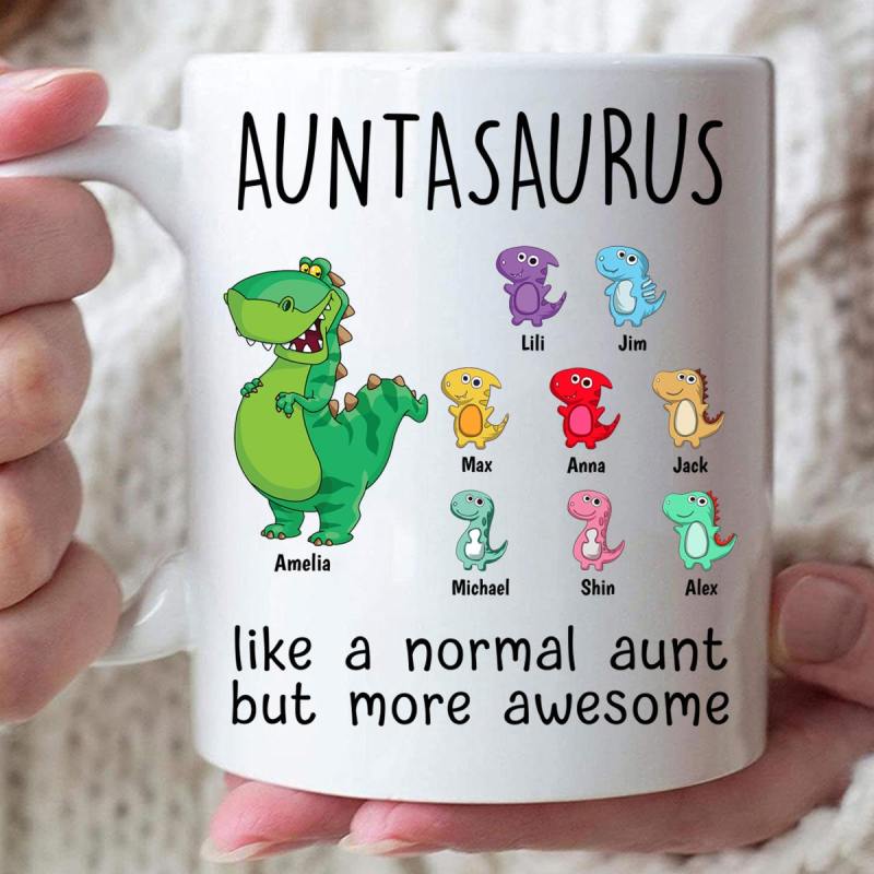 Personalized Auntasaurus Mug, Custom Gift For Auntie