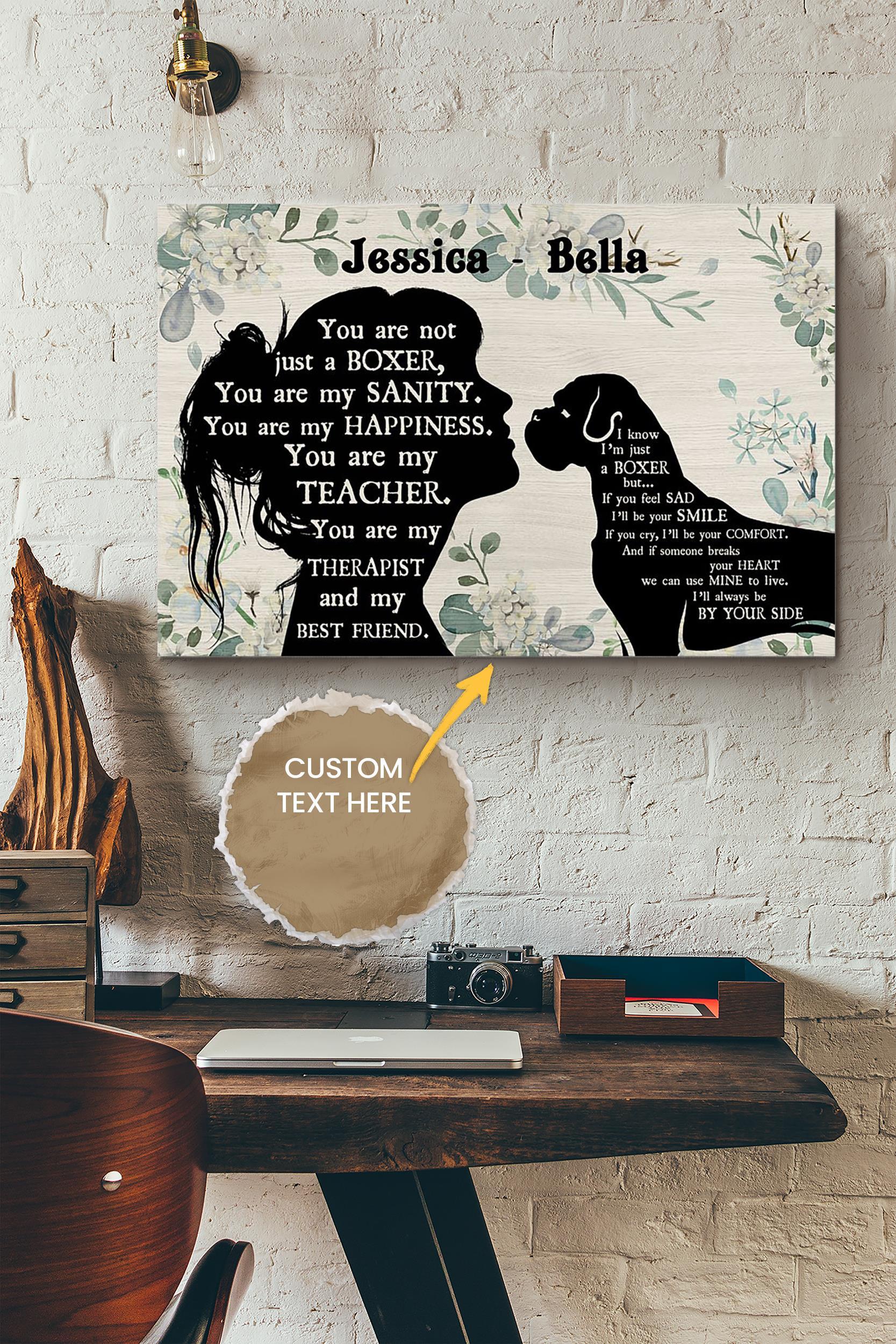 Boxer Girl Therapist Best Friend Personalized Poster – Animal Wall Art – Gift For Dog Lover Dog Foster Puppy Fan Wrapped Canvas