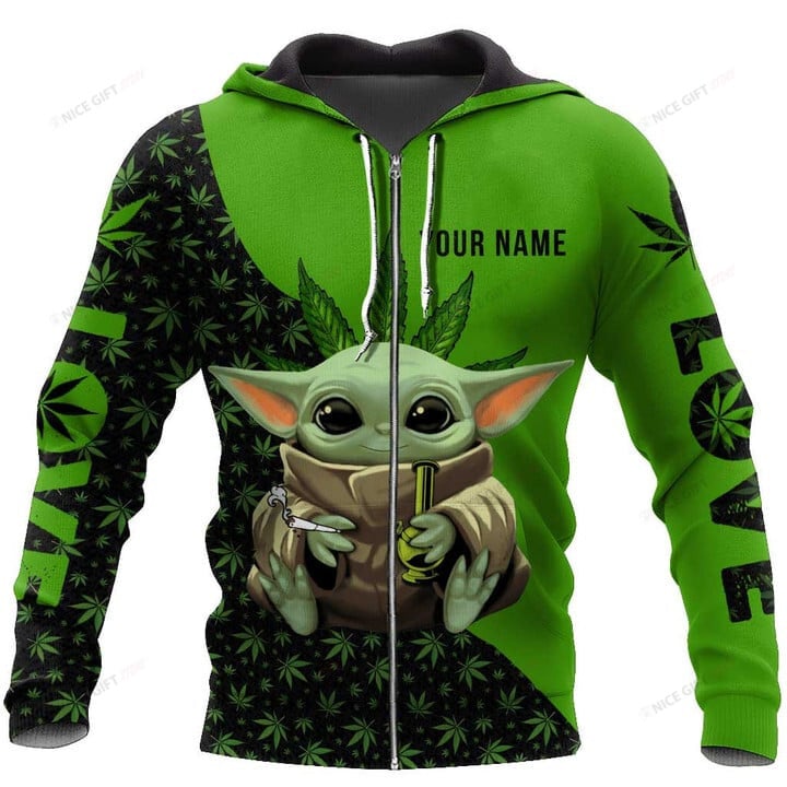 Grogu Cannabis Personalized Zip Hoodie 3D 3Zh-N5H1