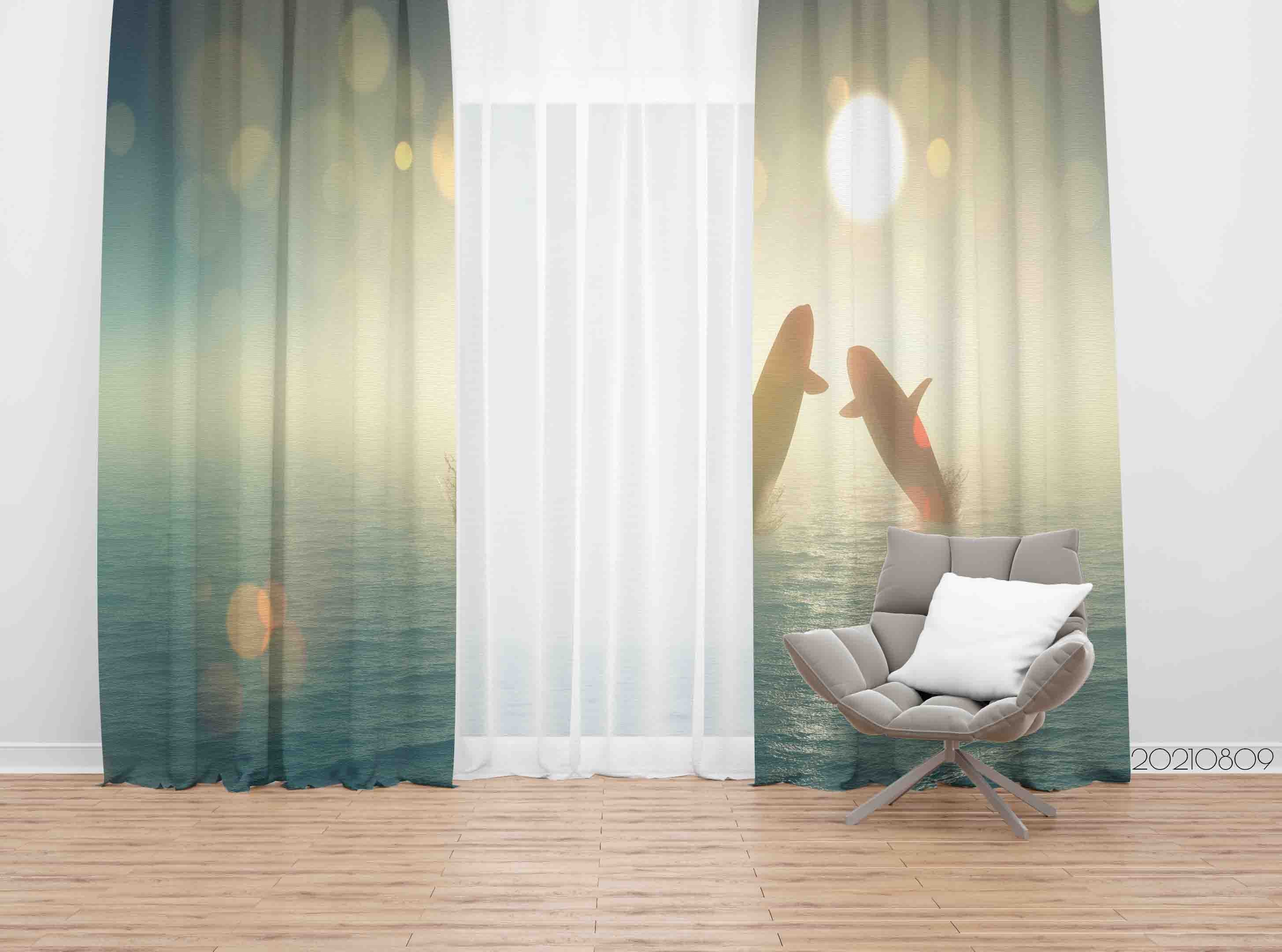 3D Sunset Sea Whale Curtains And Drapes Lqh 1