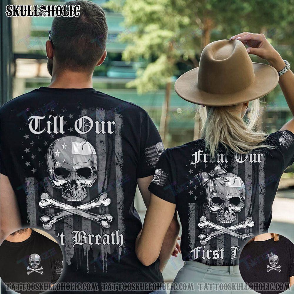 Matching Couple Shirt Skull Bones First Kiss Last Breath Couple 3D All Over Printed Shirt, Sweatshirt, Hoodie, Bomber Jacket Size S – 5Xl