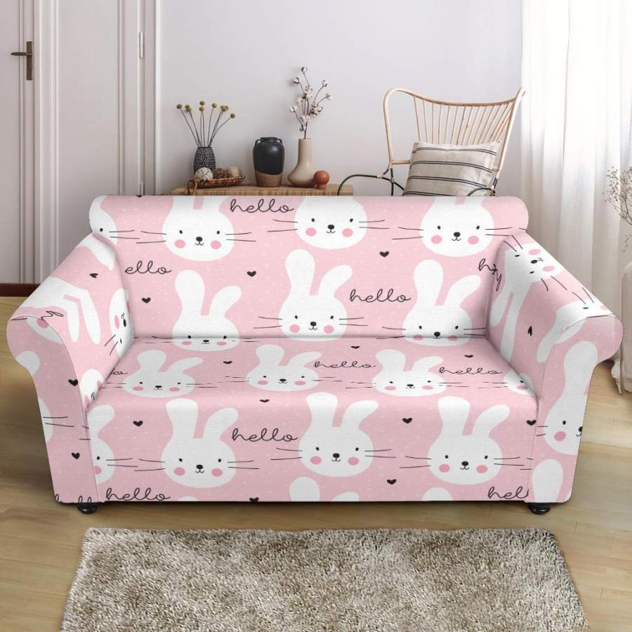 Pink Bunny Rabbit Pattern Print Loveseat Cover