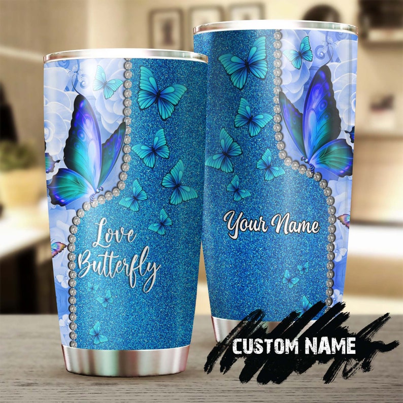 Love Butterflies Personalized Tumbler-Birthday Gift Christmas Gift For Butterfly Lover For Her