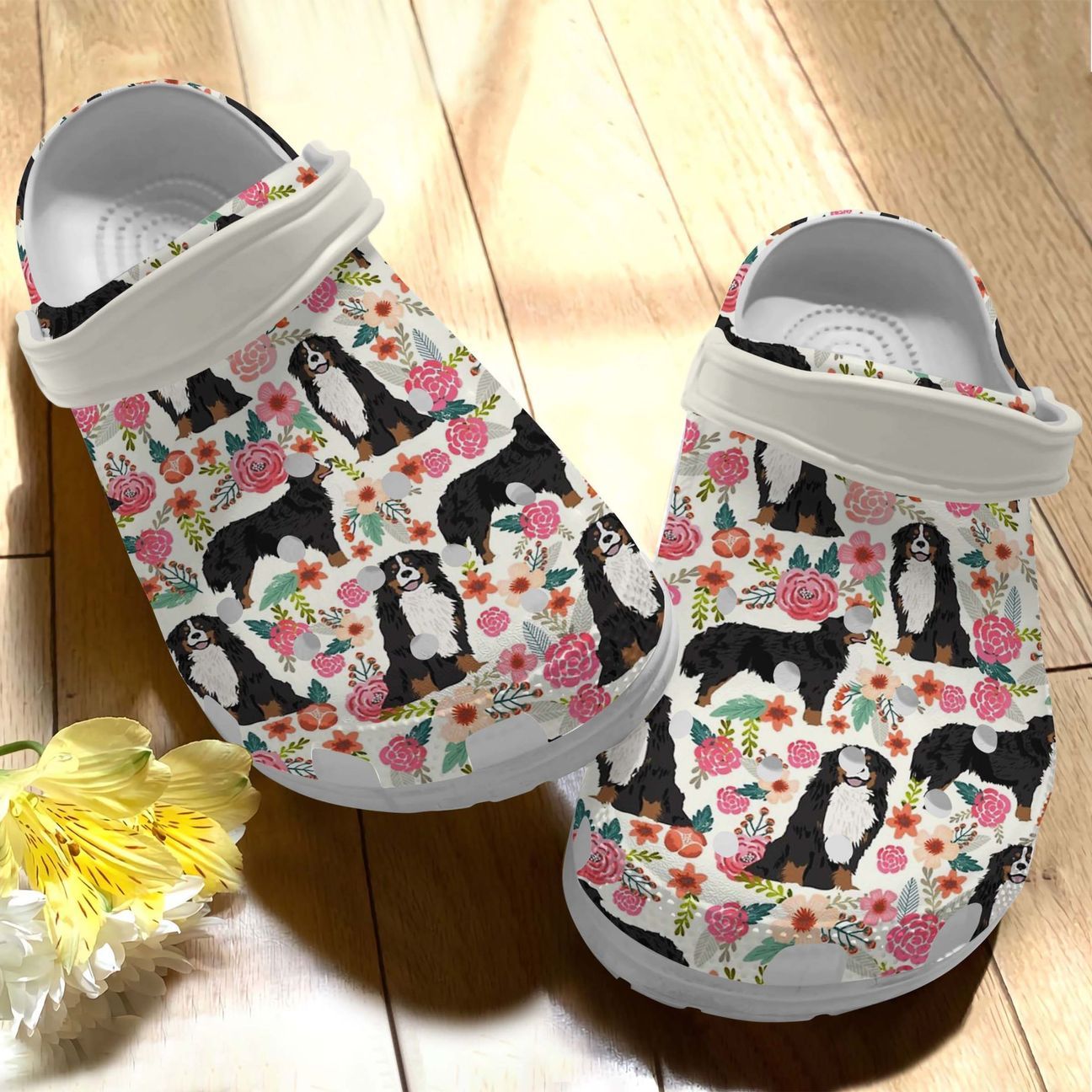 Dog Personalized Clog, Custom Name, Text Floral Bernese Mountain, Fashion Style For Women, Men, Kid, Print 3D