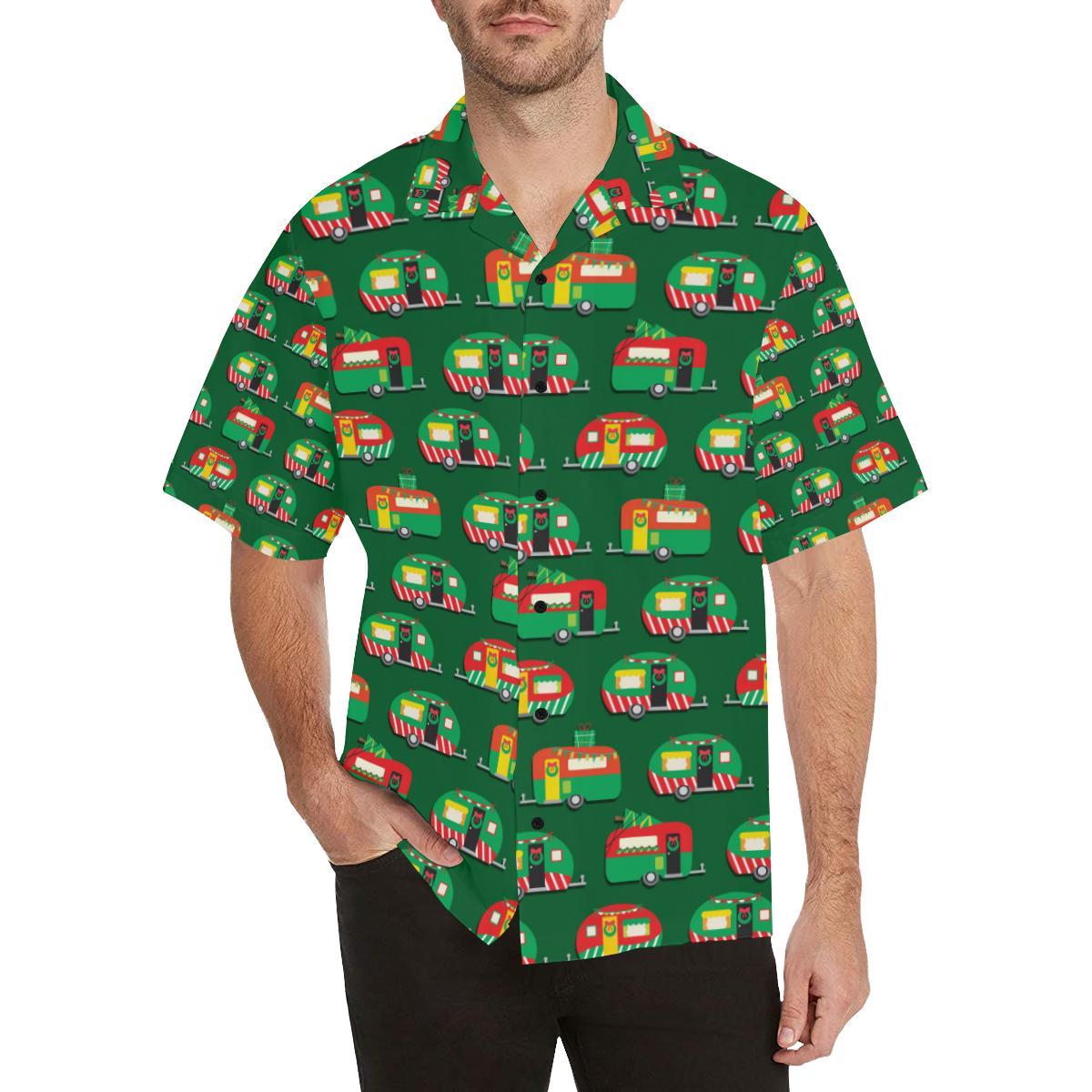 Camper Camping Christmas Themed Print Hawaii Unisex Aloha Short Sleeve Casual Shirt Ha47338