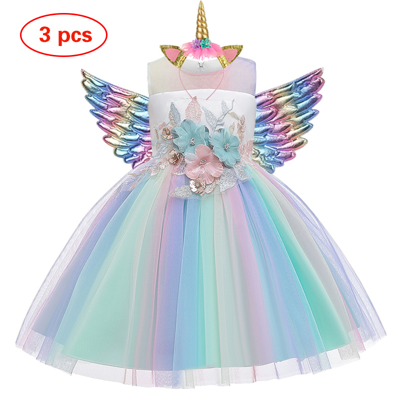 Baby Girls Unicorn Tutu Dress Pastel Rainbow Princess Girls Birthday Party Dress Children Kids Halloween Unicorn Perform Costume alx