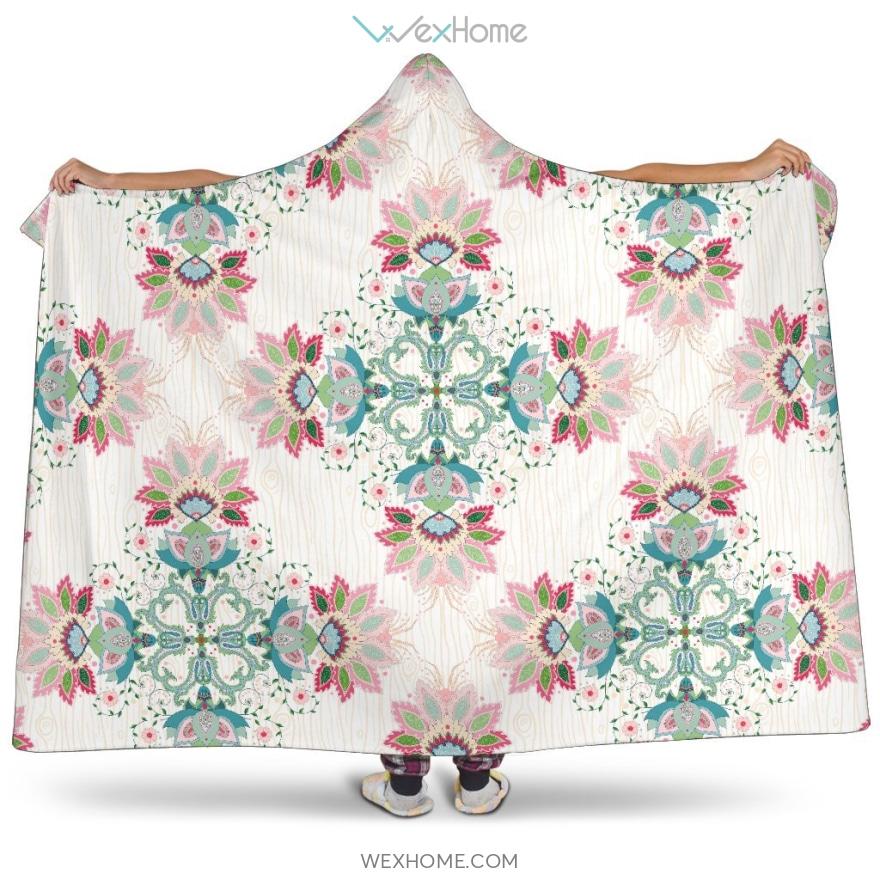 Square Floral Indian Flower Pattern Hooded Blanket