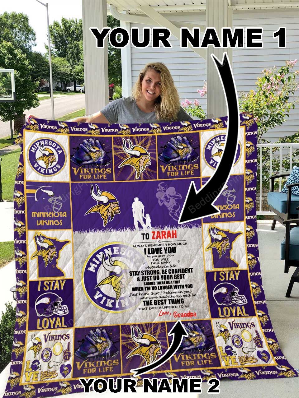 Minnesota Vikings  Personalized Name Quilt Blanket