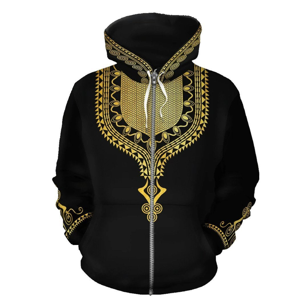 Greek Life Hoodie – Gold Pattern Dashiki Zip Hoodie