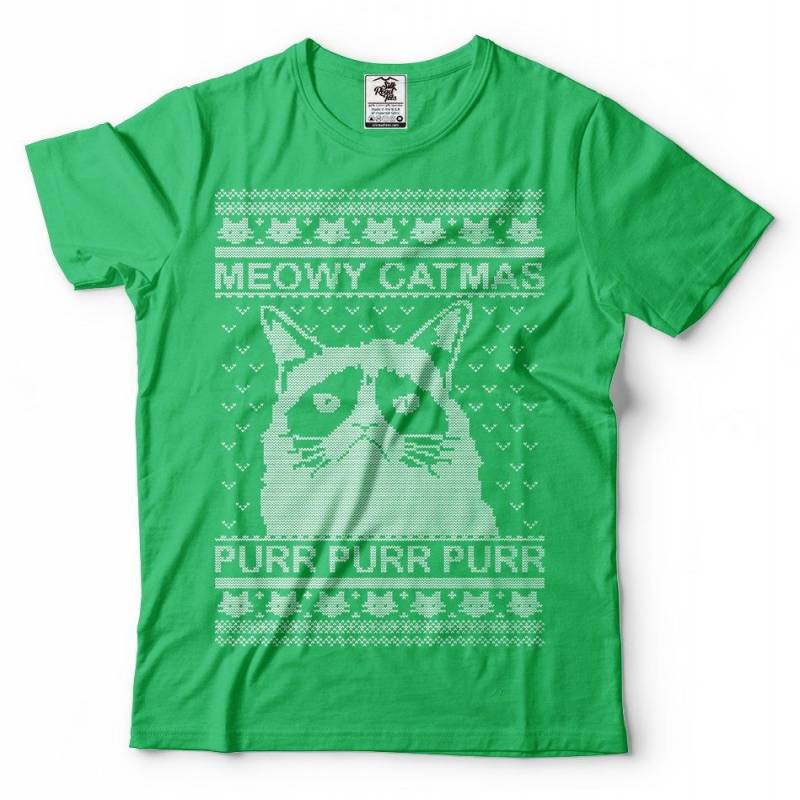 Ugly Christmas Sweater Meowy Catmas Humor Christmas T shirt.Ugly Christmas Sweater Party Shirt.Funny Cat T shirt