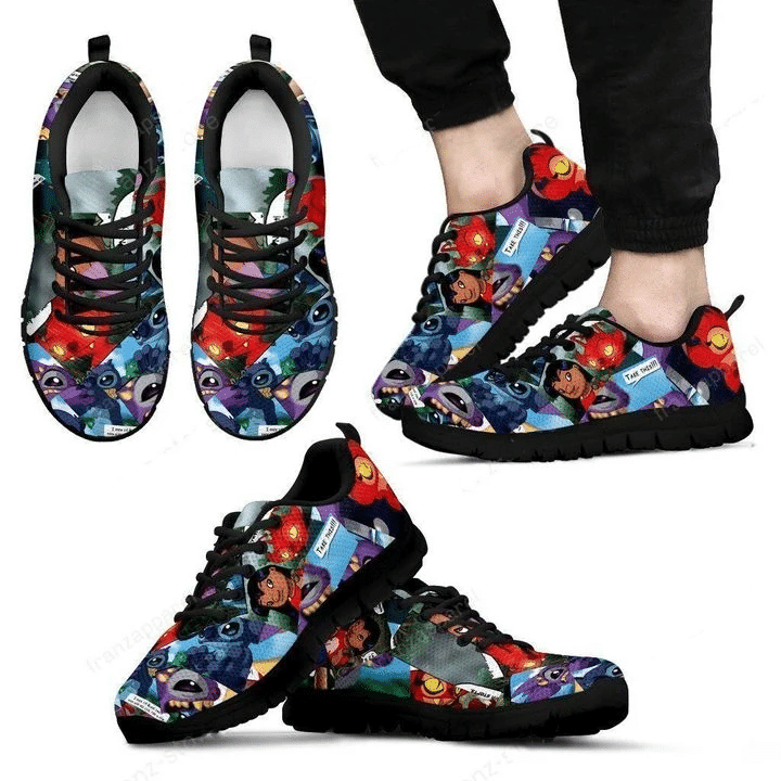 Stitch Lilo & Stitch Disney 22 Print Sneakers, Women’s Sneakers, Handmade Crafted sneaker black Shoes birthday gift Fashion Fly Sneakers TL97