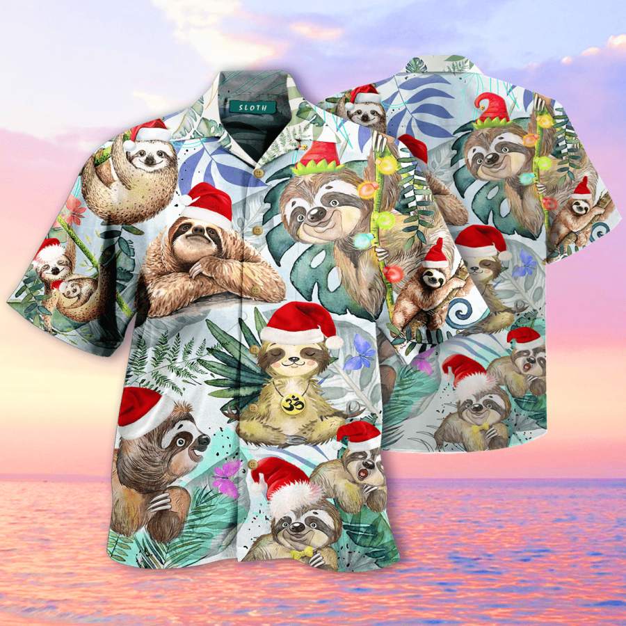 Funny Sloth Merry Christmas Hawaii Aloha Shirts Ha106730