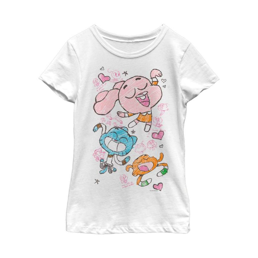 The Amazing World of Gumball Girl’s Character Doodle Print T-Shirt