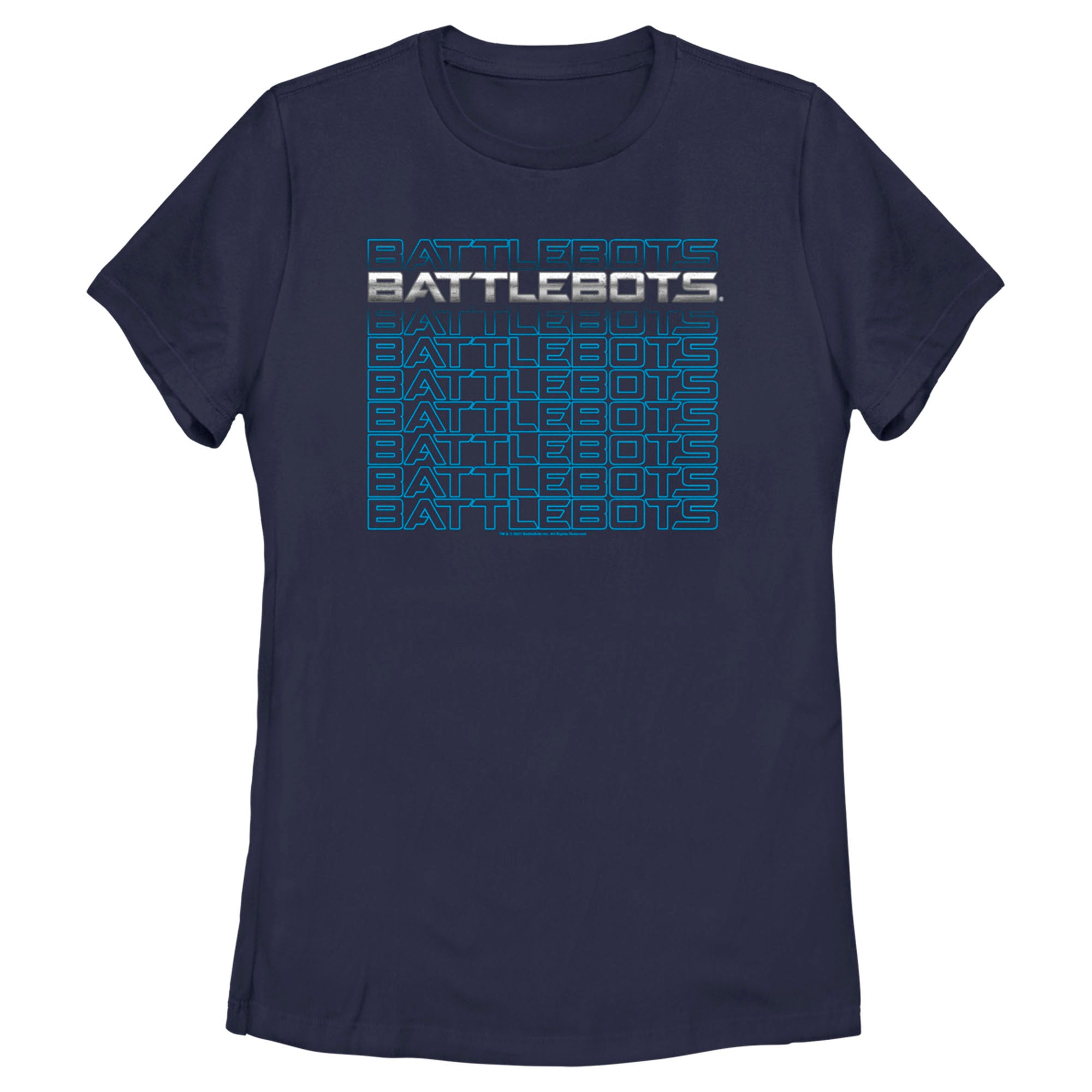 Women’S Battlebots Silver And Blue Logo Stack T-Shirt