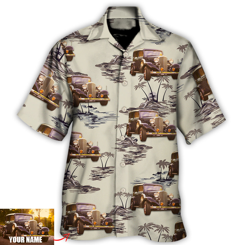 Vintage Car Deserted Island Pattern With Palm Trees Custom Photo Hawaii Shirt Ha46638