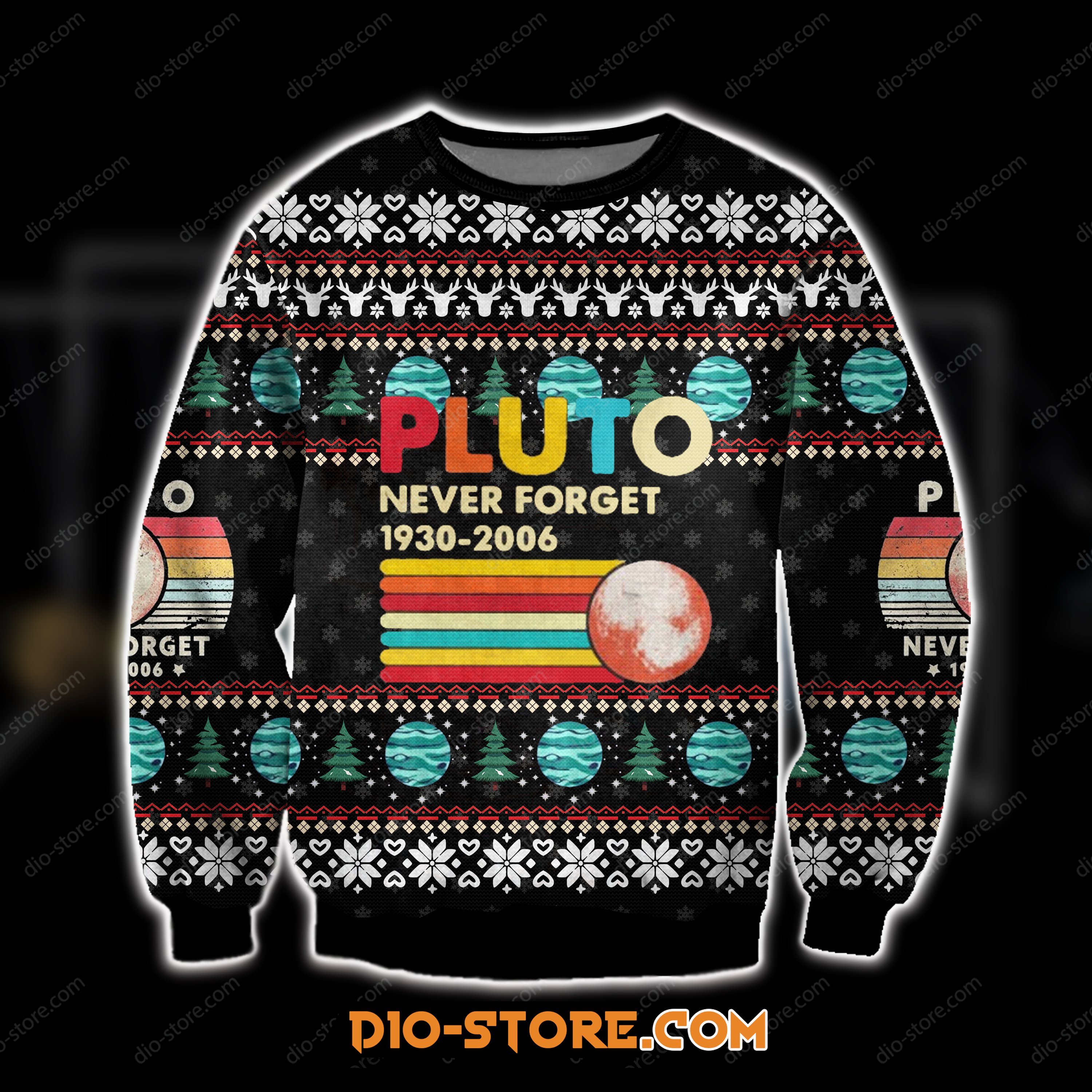 3D All Over Print Knitting Pattern Pluto Never Forget Ugly Christmas Sweater Hoodie All Over Printed Cint10221