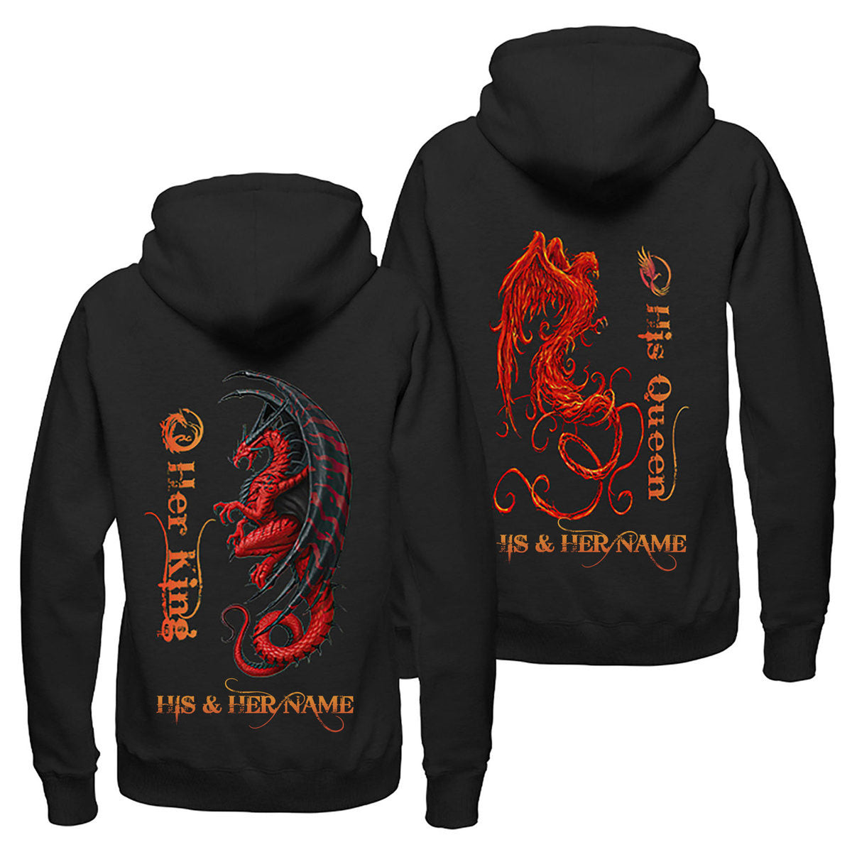 Personalized Her King His Queen Couple Hoodie, Dragon Couple Hoodie, Matching Couple Hoodie, Valentine Unisex Hoodie