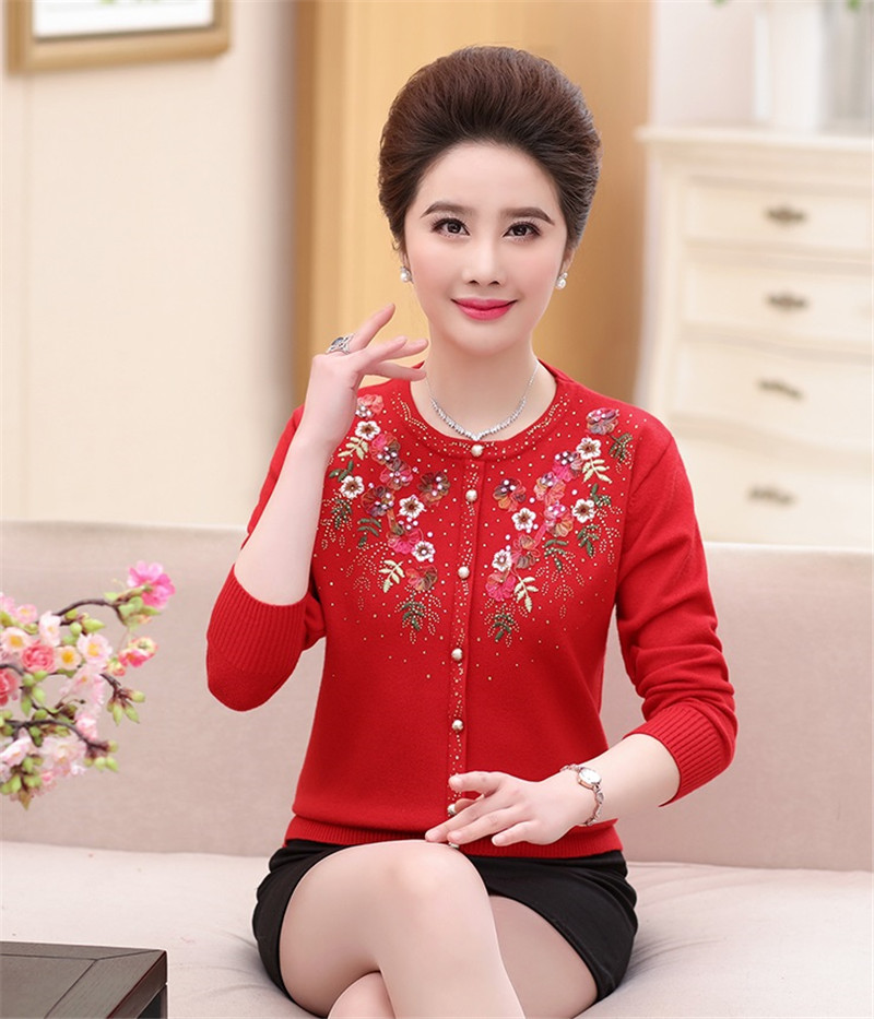 2022 New Middle-aged Women’s Sweaters Pullovers Spring Autumn Long Sleeves Loose Casual knitt Sweater ladies Mother Tops R212 alx