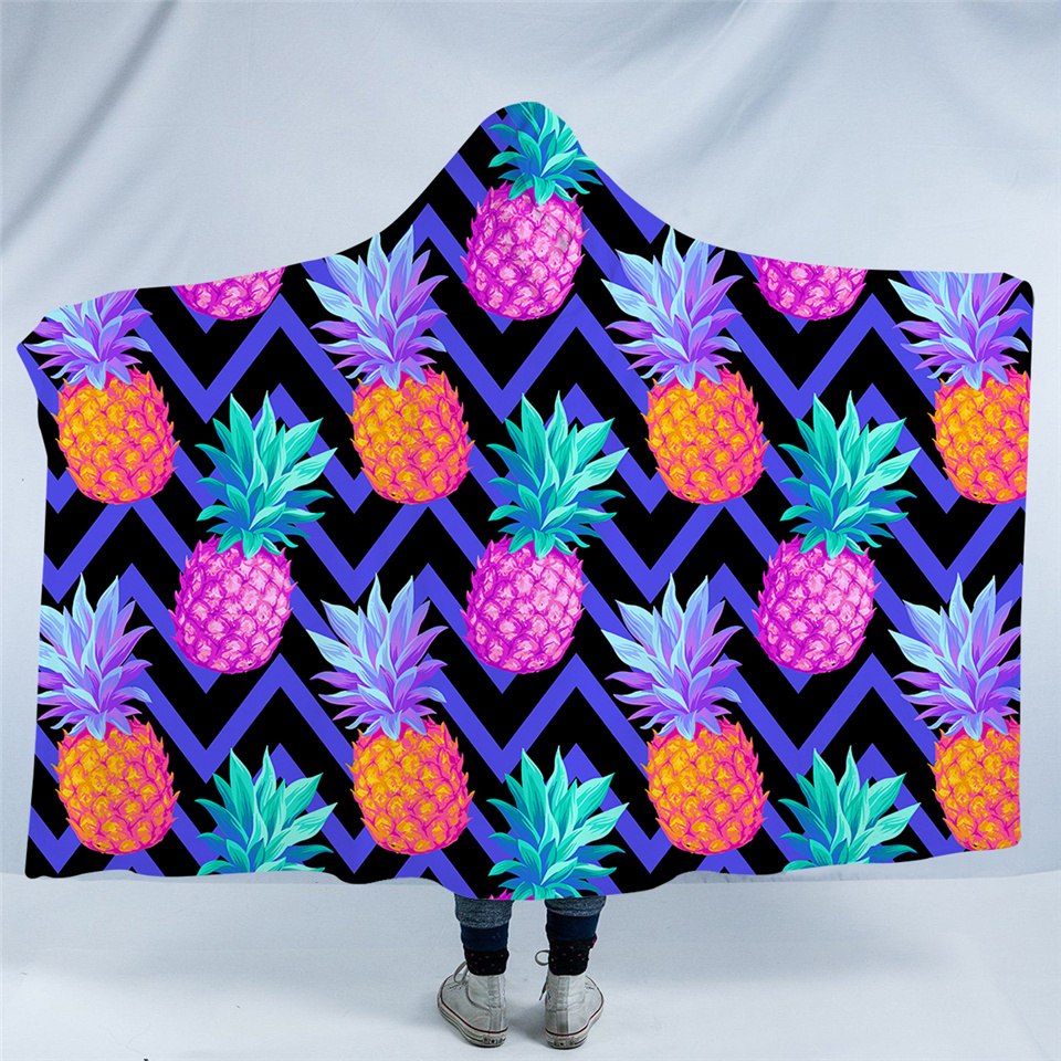 BeddingOutlet Pineapple Hooded Blanket for Adults Microfiber Sherpa Fleece Blanket Tropical Fruit Wearable Throw Blanket Bedding alx