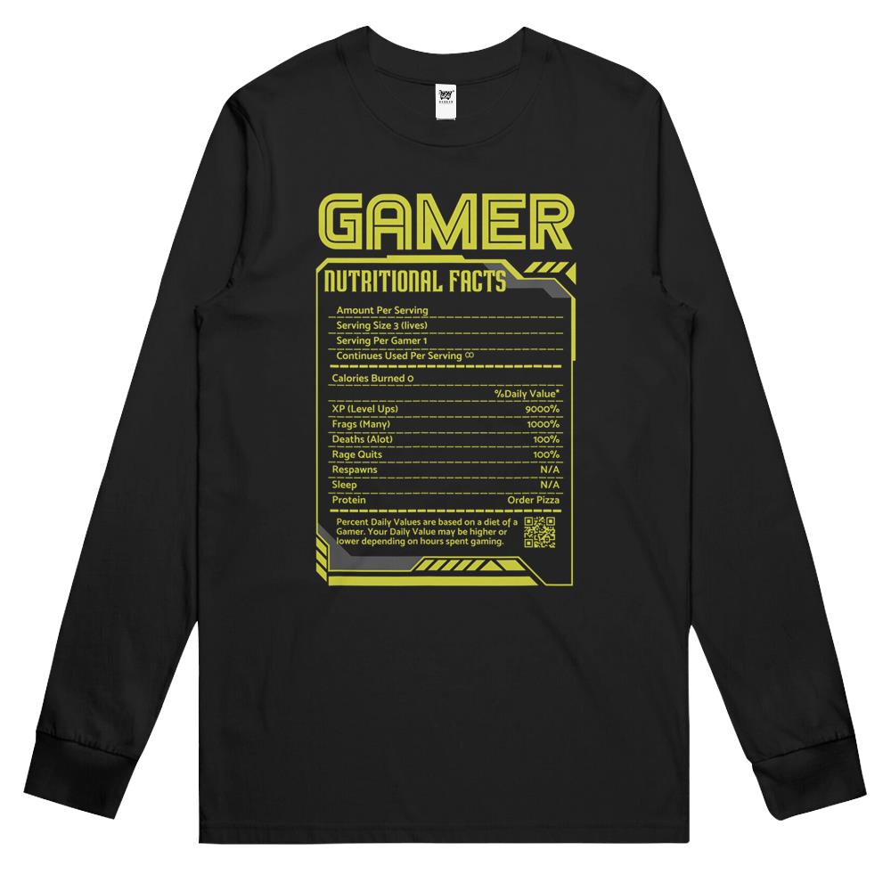 Nutritional Facts Shirt, Gamer Nutrition Facts Shirt, Gamer Nutritional Facts Funny Video Game Gaming Novelty Gift Long Sleeve T Shirts