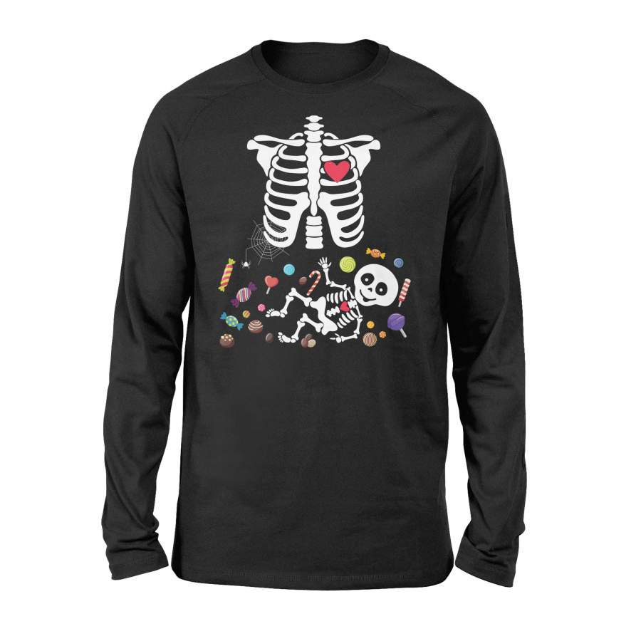 Pregnant Halloween X-Ray Skeleton Child Baby Boy Want Candy Halloween Long Sleeve T shirt