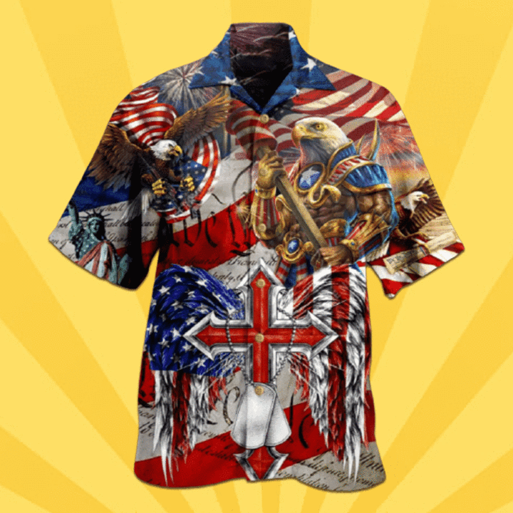 American Flag Combatant Eagle Hawaiian Shirt | Unisex | Full Size | Adult | Colorful | HW2474