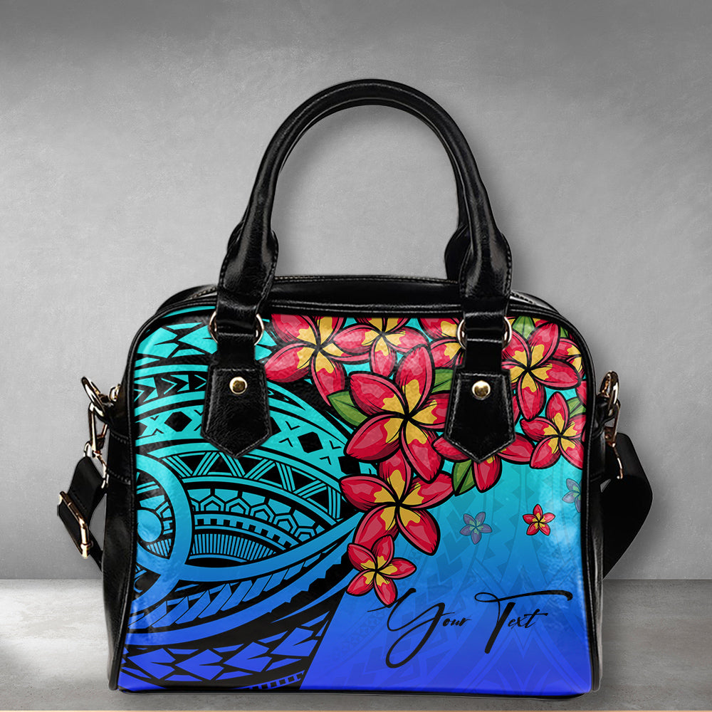 (Custom) Polynesian Plumeria Blue Shoulder Handbag Personal Signature A24