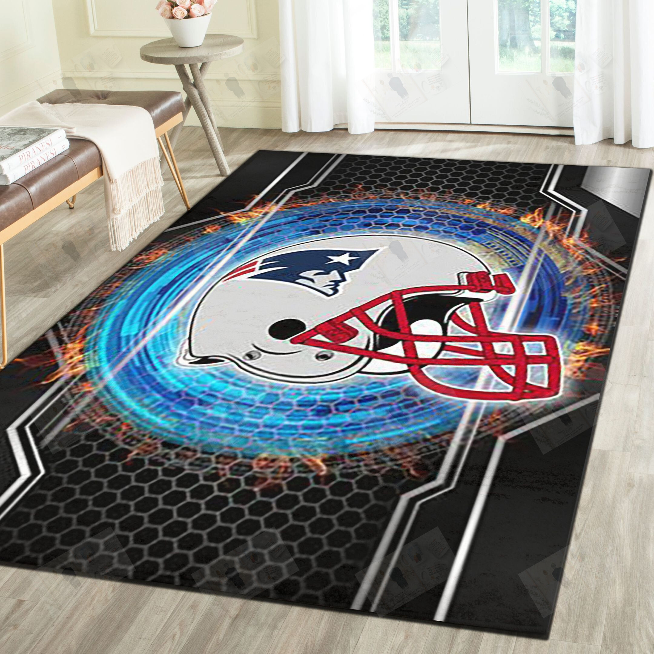 New England Patriots Area Rug, Football Team Living Room Carpet, Sports Floor Decor