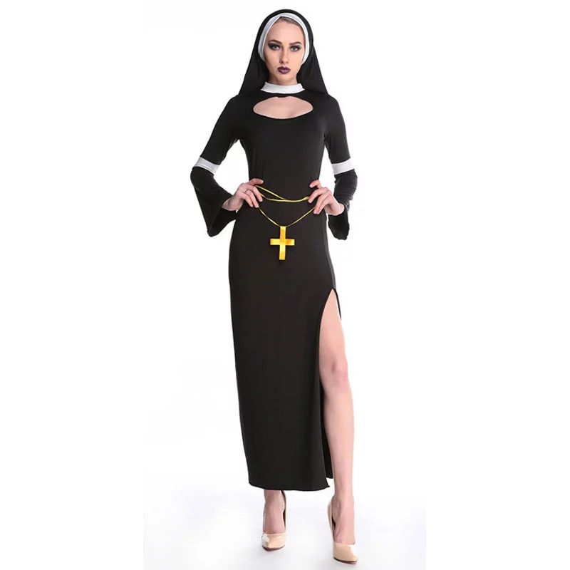 Umorden Halloween Costumes for Women The Nun Costume Fantasia Adulto Cosplay Clothing Dress Headscarf Cross alx