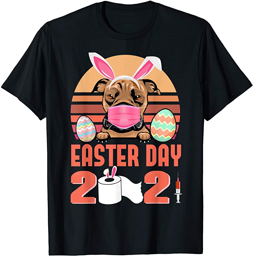 Boxer Dog Face Mask Bunny Egg Easter Day 2021 T-Shirt