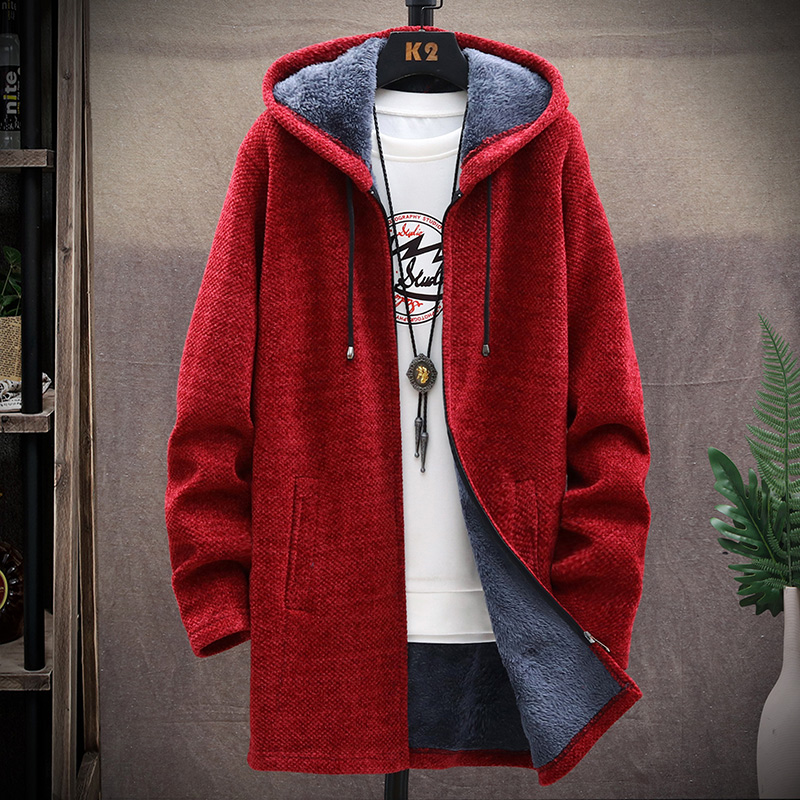 2022 Autumn/Winter New Men’s Fashion Casual Solid Color Medium Length Sweater Men’s Fleece and Thick Warm High Quality Coat 5XL alx