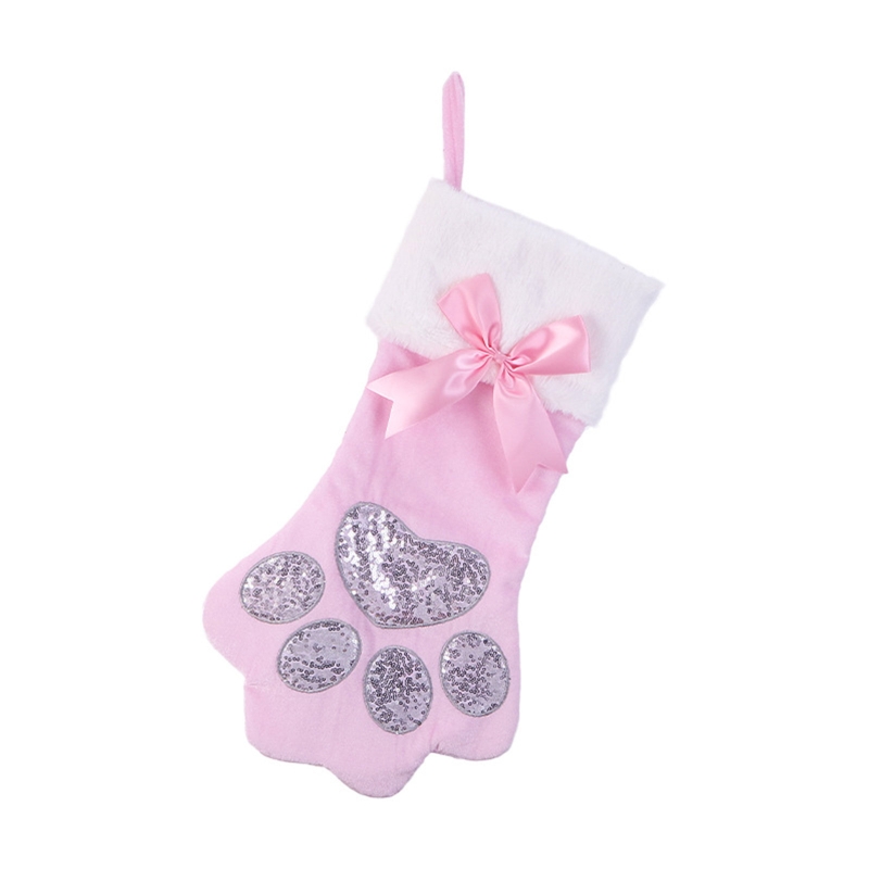 Christmas Embroidered Paw Stocking Pendant Xmas Tree Decor Filled Gift Wrapping for Children’ Candy Kawaii Indoor Home Decor alx