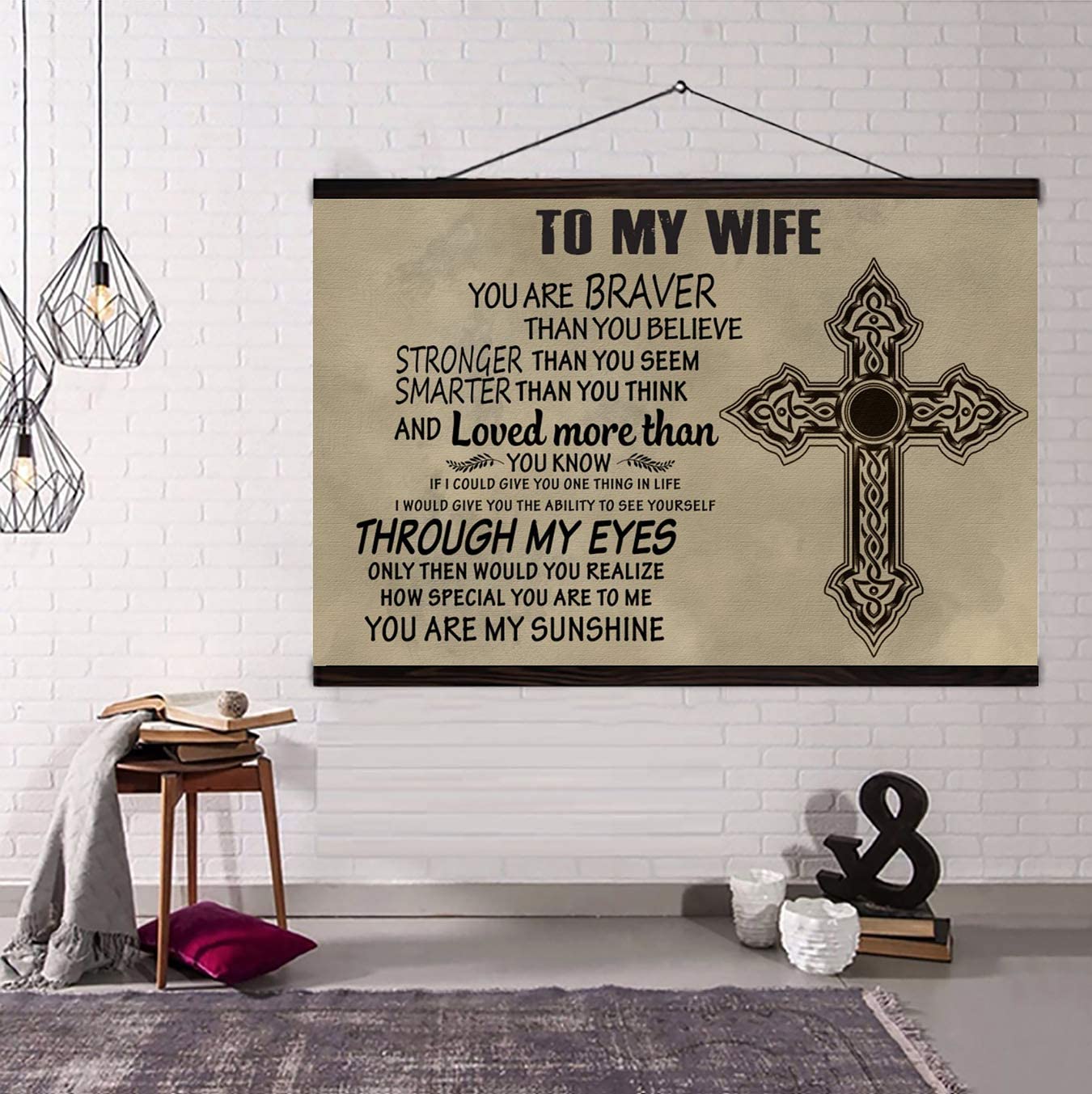 Poster for Room Aesthetic – Command Strips Wall Decor – Pt41 Cross Canvas with The Wood Frame – to My Wife- You are My Sunshine