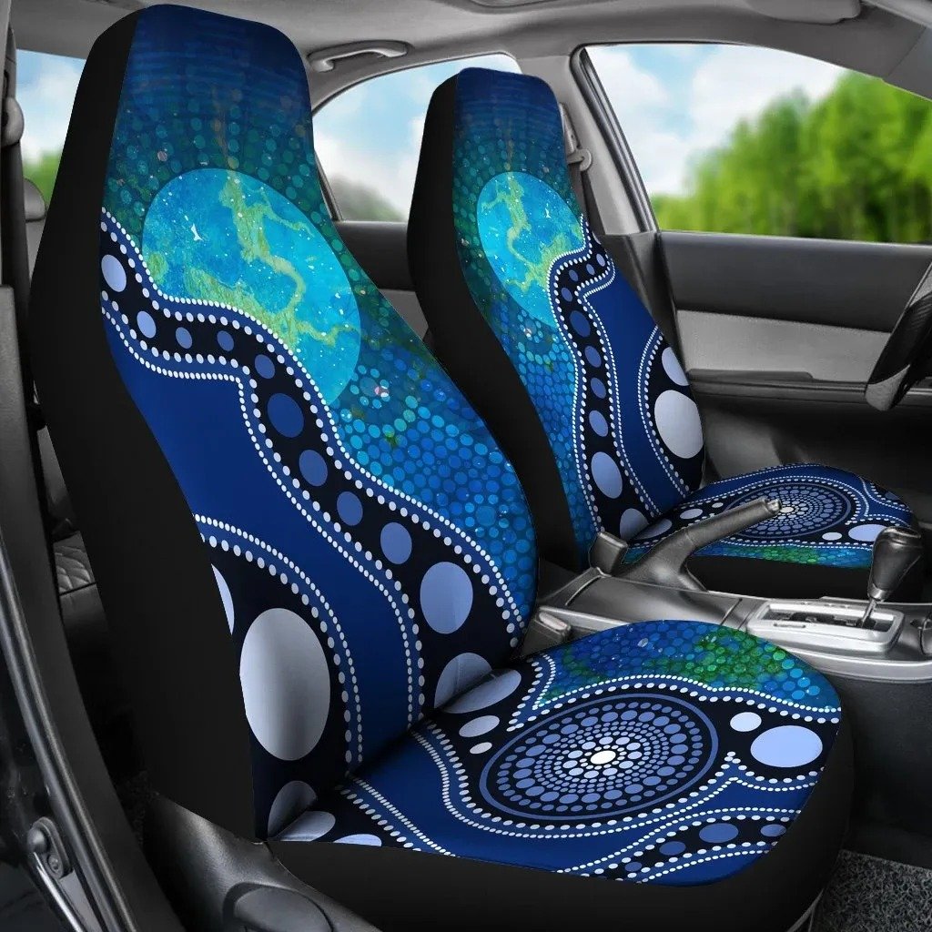 Aboriginal Art Flag Circle Dot Blue 3D Design Print Car Seat Covers