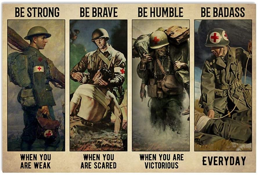 Vintage Man Veteran Combat Medic Be Strong Be Brave When You Are Scared Poster Art Print      Home Decor Gift For Men Women Family Friend On Birthday Xmas