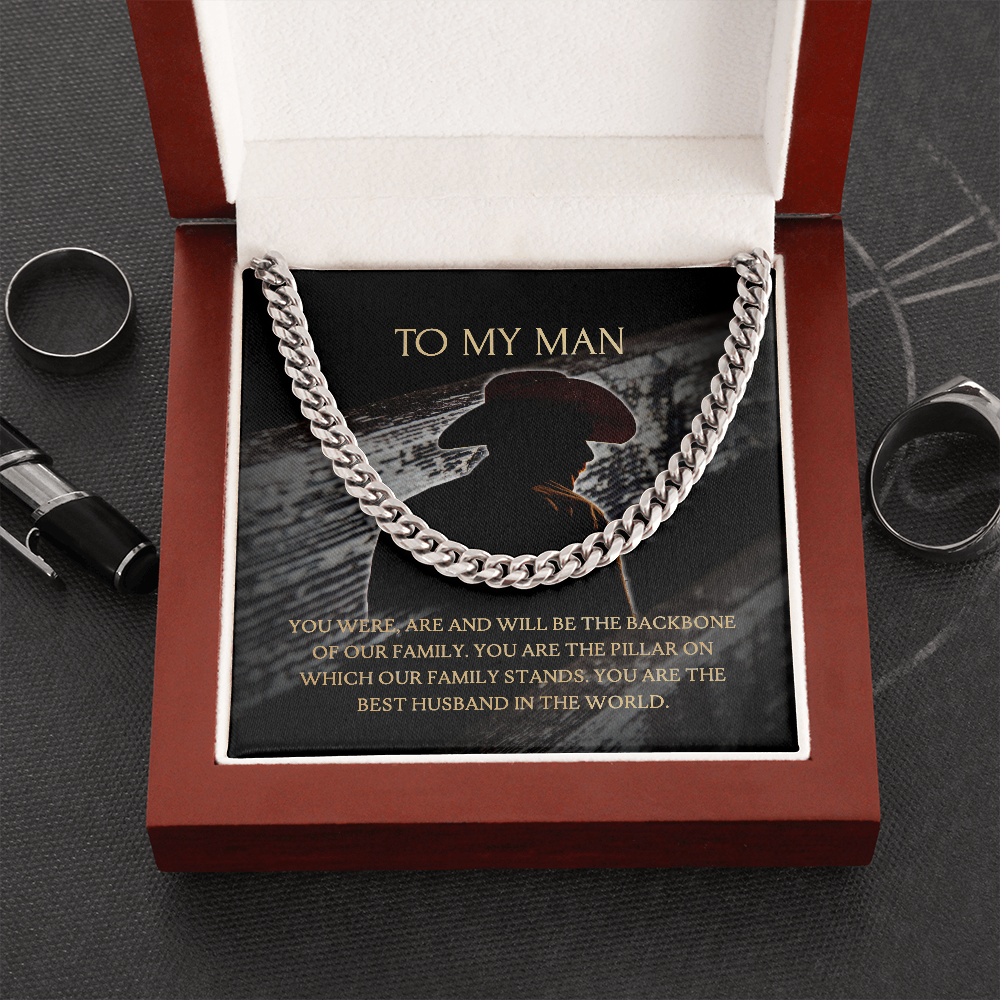 To My Man, You Were Are And Will Be The Back Bone Cuban Link Chain Necklace| Husband Gift From Wife For Wedding Anniversary/Birthday/Christmas