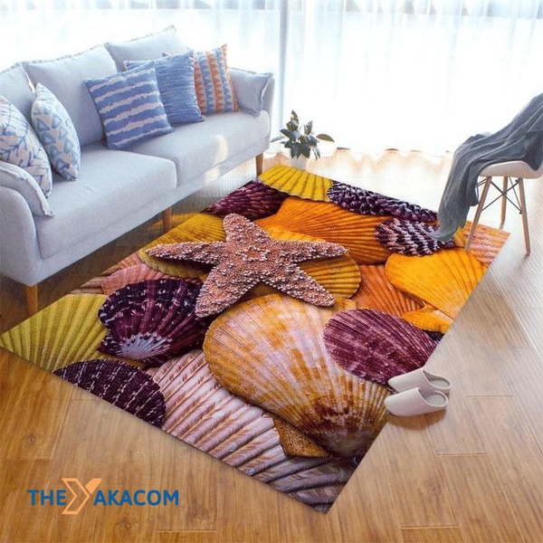 Colorful Sea Star And Seashells Picture Rectangle Area Rug Floor Decor